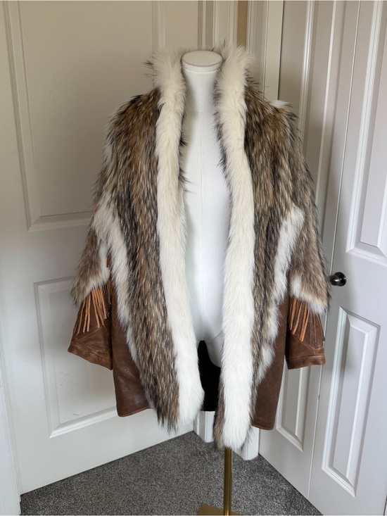 Overland Jackets & Blazers - Overland Coyote Fur Leather Fringe Coat Western Ranch Jacket Vintage Womens S